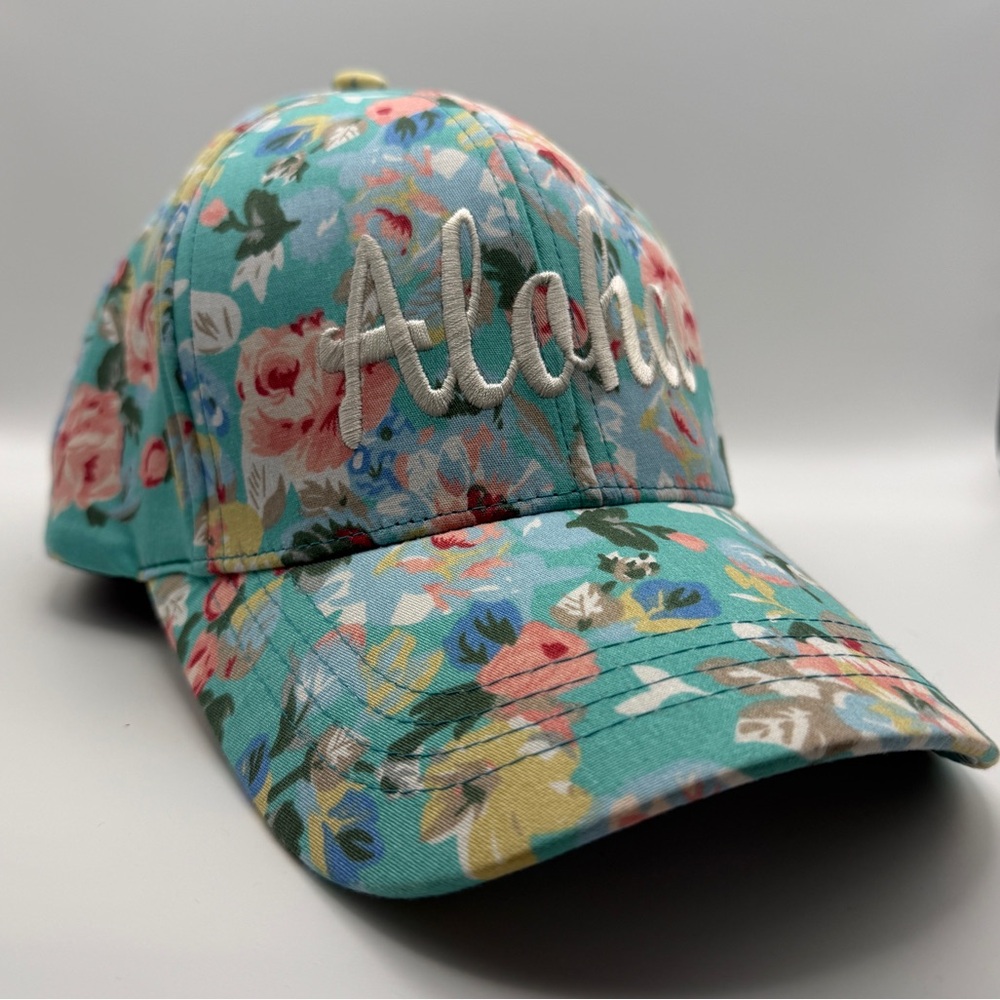 Floral Cap with 'Aloha' Embroidery
